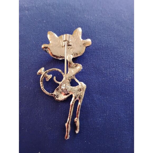 Sexy Cat Lady Brooch Pin Faux Opal, Glasses, Green Eyes, Bow on Tail - Picture 2 of 2